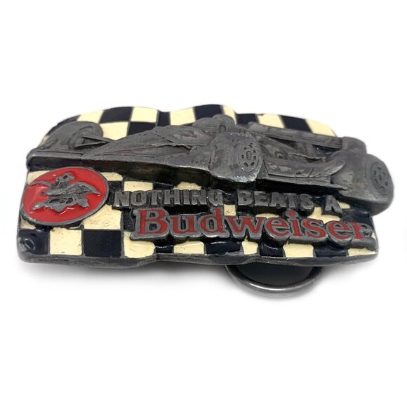 Budweiser Racing Belt Buckle Nothing Beats A Bud Pewter Indy Car Vintage 1992 - Picture 3 of 6